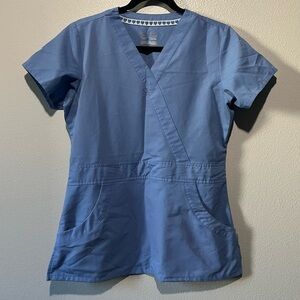 NURSE MATE- Light Blue Short Sleeve V Neck Scrub Top Size S